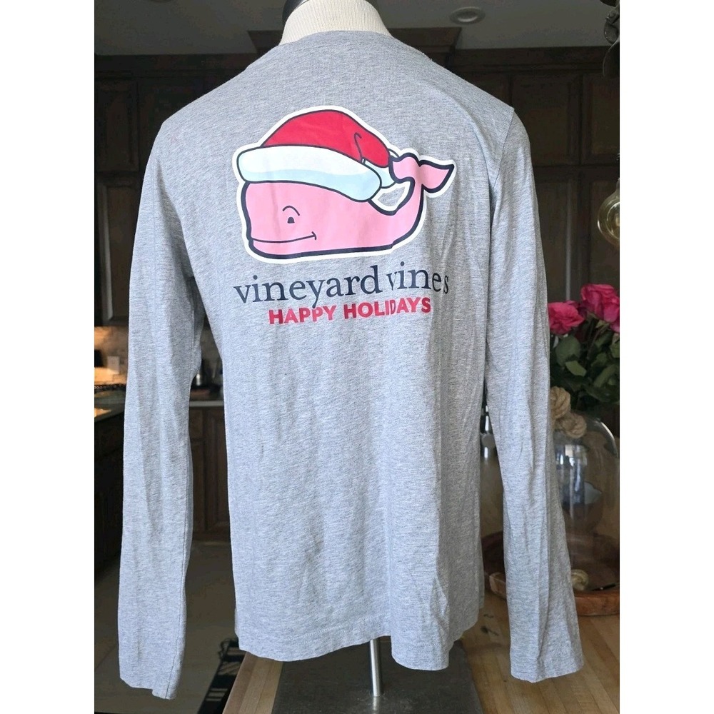 Vineyard Vines whale logo Christmas Santa hat Gray Red 100% Cotton Size S #479